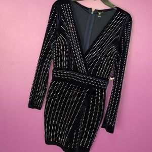 Navy & Sequin Velvet Wrap Dress